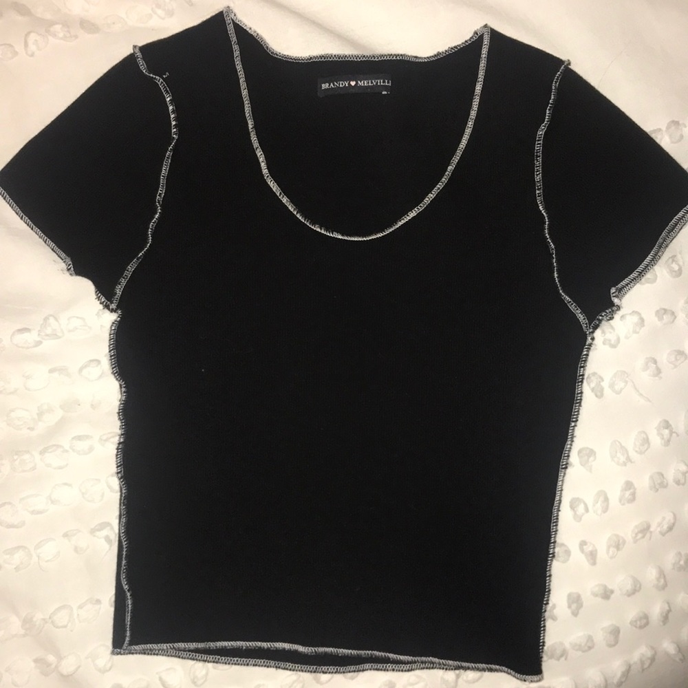 BRANDY MELVILLE black ashlyn top w white stitching